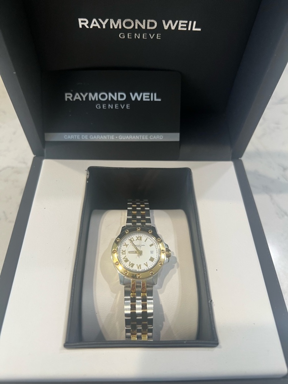 Raymond Weil Two-Tone Silver and Gold Ladies Bracelet Watch with White Dial